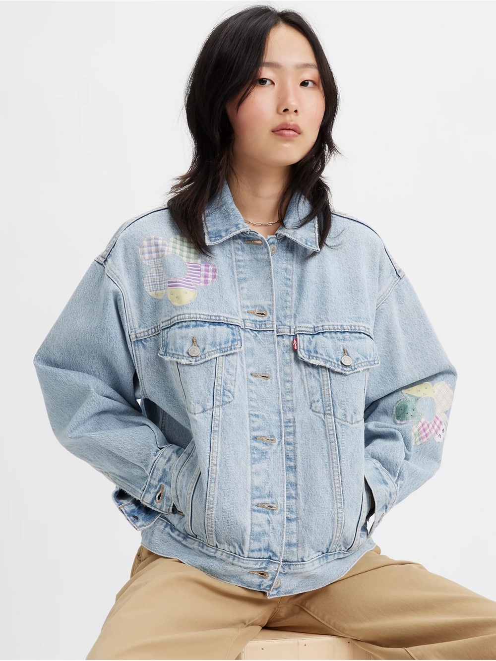 Levi's 501 Medium Blue Denim Jacket with Pastel Patch Accents
